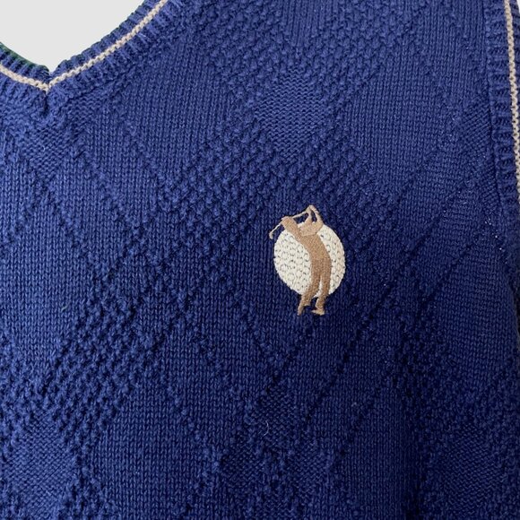 Sedgefield Vintage Navy Gold Sweater Vest Textured Knit Medium - Picture 3 of 7